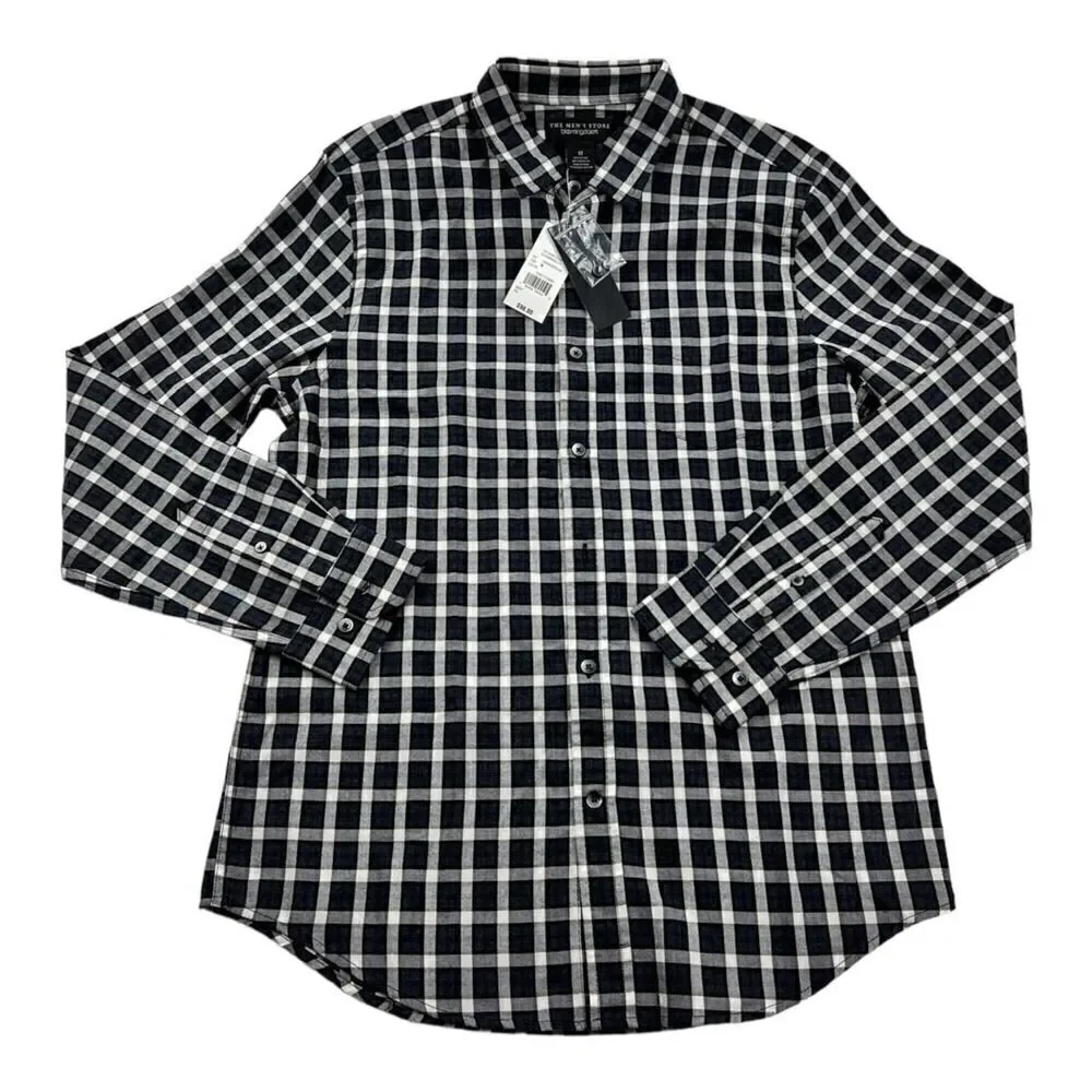 New The Mens Store Men Grey Plaid Shirt Classic Long Sleeve Button Down US M - Picture 2 of 6
